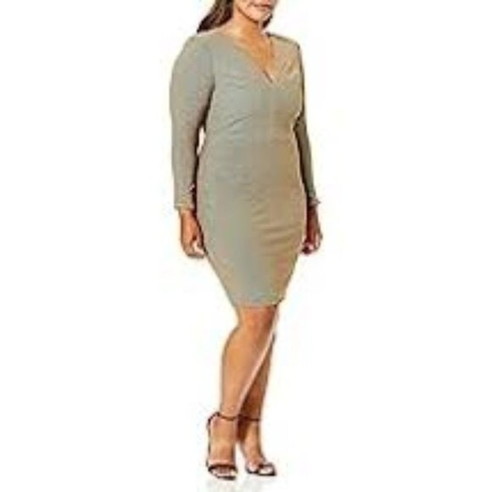 DRESS THE POPULATION Gold/Teal Plus Riley Plunge Neck Mini Dress Size 3X